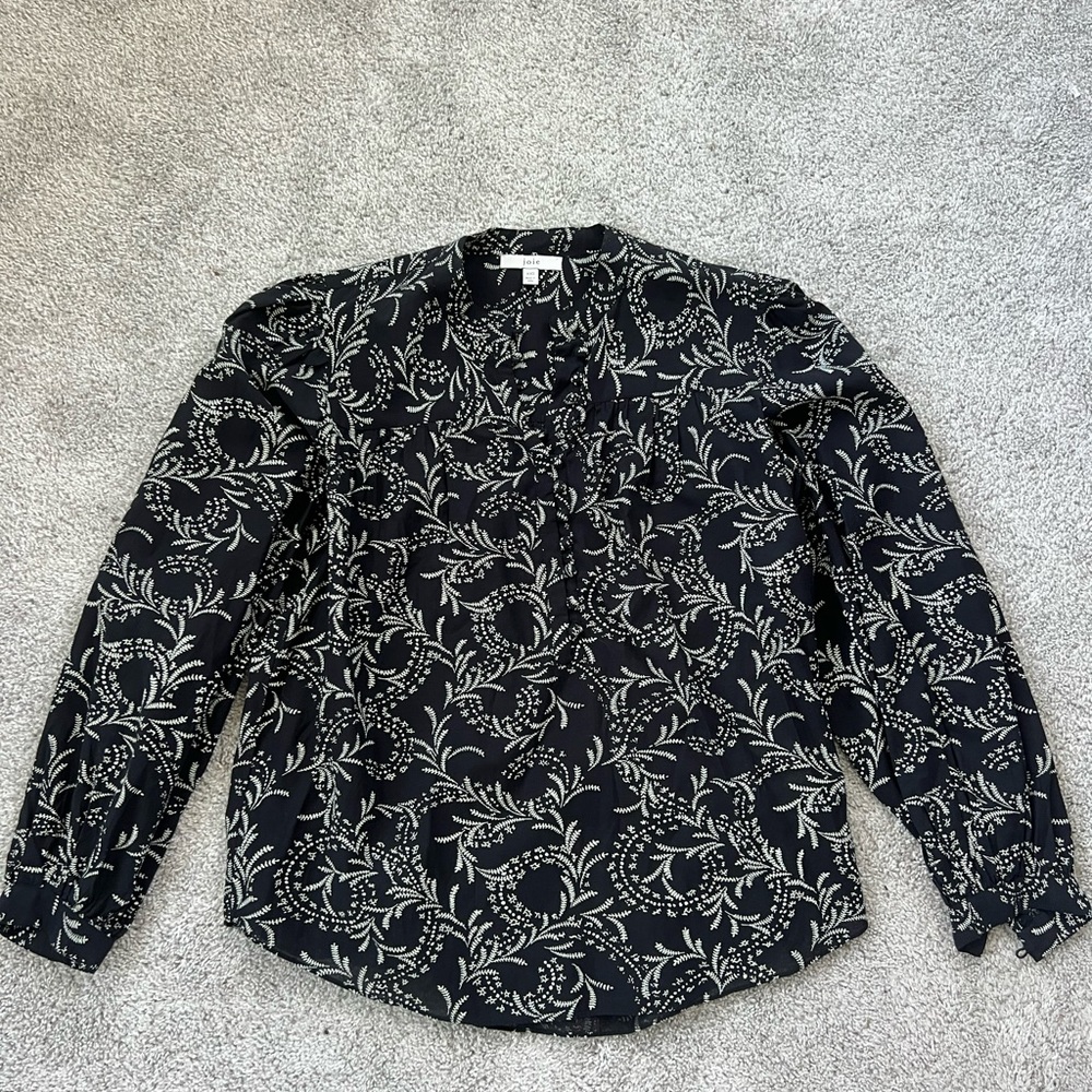 Joie Black and White Floral Long Sleeve Shirt size XXS